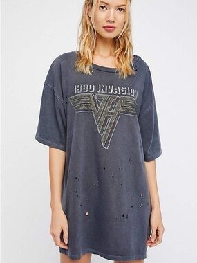 NWOT Trunk Ltd. for Free People Van Halen 1980 Invasion Washed Charcoal T-Shirt